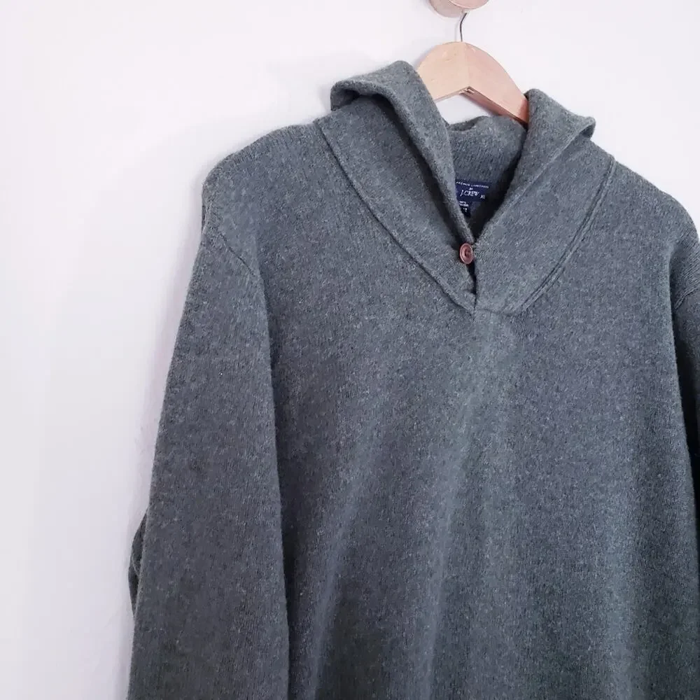 J.Crew 100% Lambswool Shawl Collar Sweater XL Forest Green Heritage Pullover